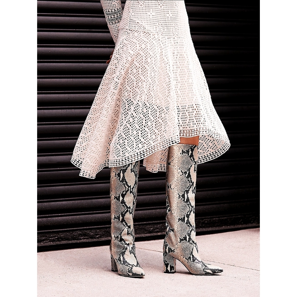 Paris Texas Knee High Snake Skin Python Leather Heeled Boots
